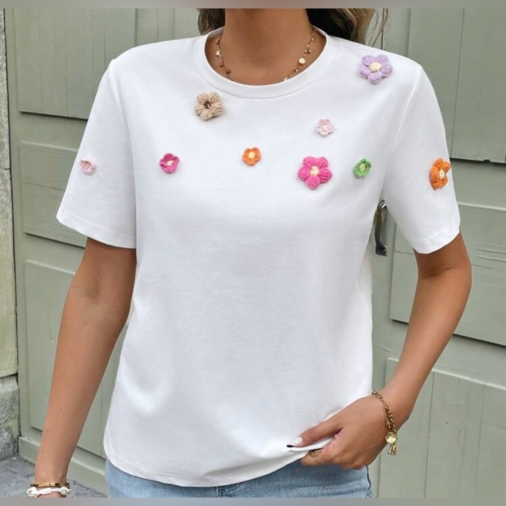 Floral Embellished White Top